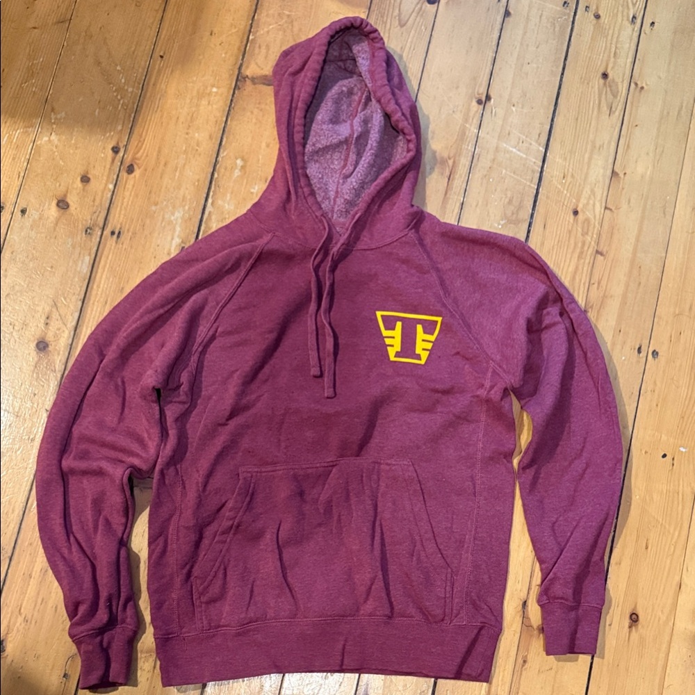 Men's Theory Skateboarding Maroon Hooded Sweatshirt with Yellow Logo